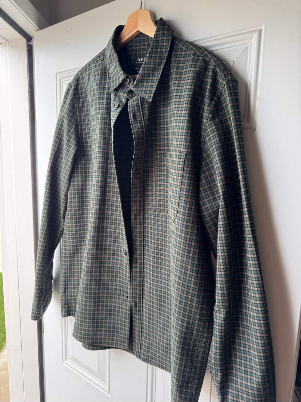 A.P.C. Men's Green Plaid Shirt
